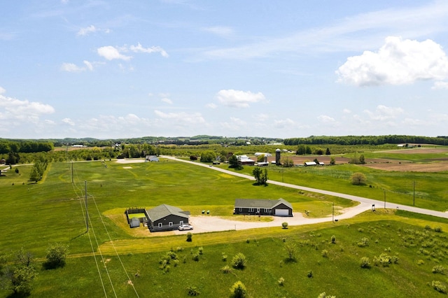 birds eye view of property featuring a rural view