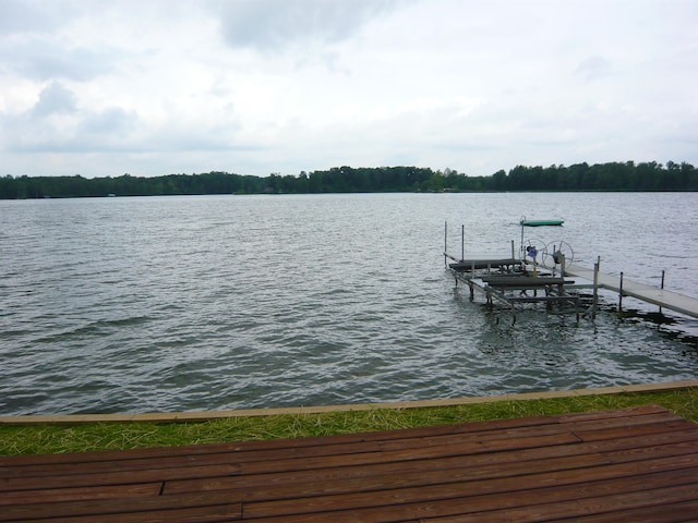 view of dock with a water view