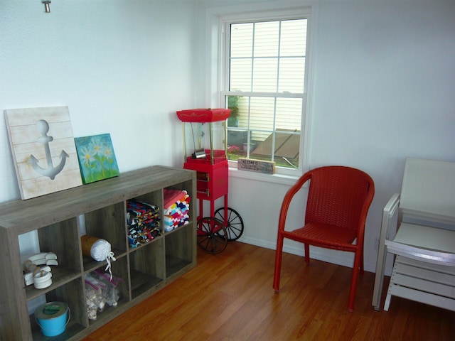 sitting room with hardwood / wood-style flooring