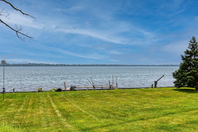 view of water feature with a boat dock