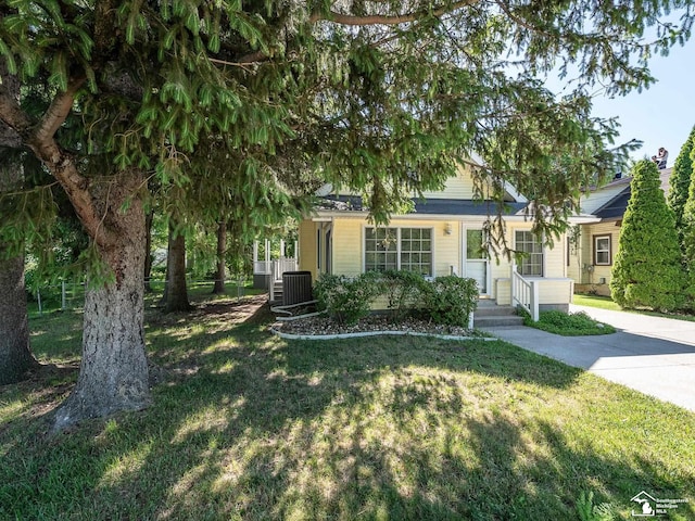 view of property hidden behind natural elements with a front lawn