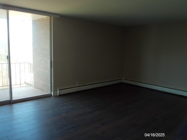 spare room featuring dark wood-type flooring and expansive windows