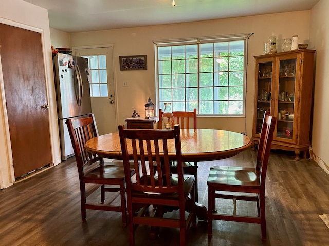 dining area featuring dark wood-type flooring