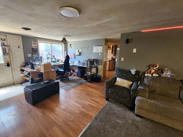 living room with hardwood / wood-style flooring