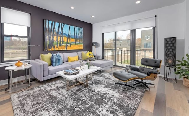 living room featuring light wood-type flooring