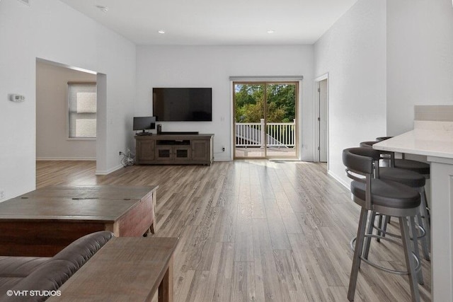 living room with light hardwood / wood-style floors