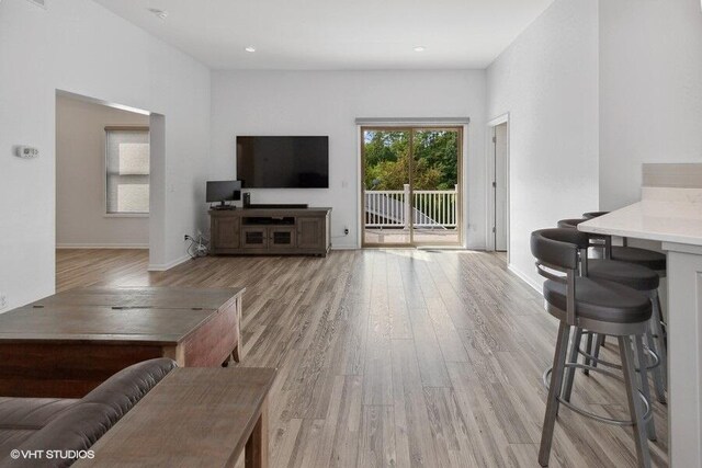 15320 Three Oaks Rd, Three Oaks, MI 49128 - living area with light wood-style floors, baseboards, and recessed lighting