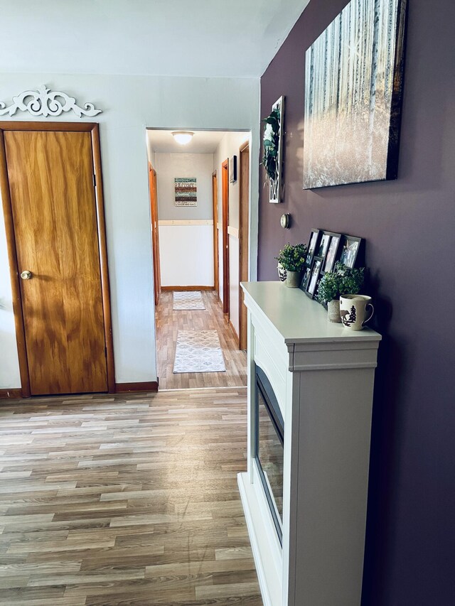 corridor with wood-type flooring