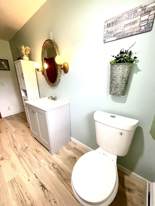 bathroom with vanity, hardwood / wood-style flooring, and toilet