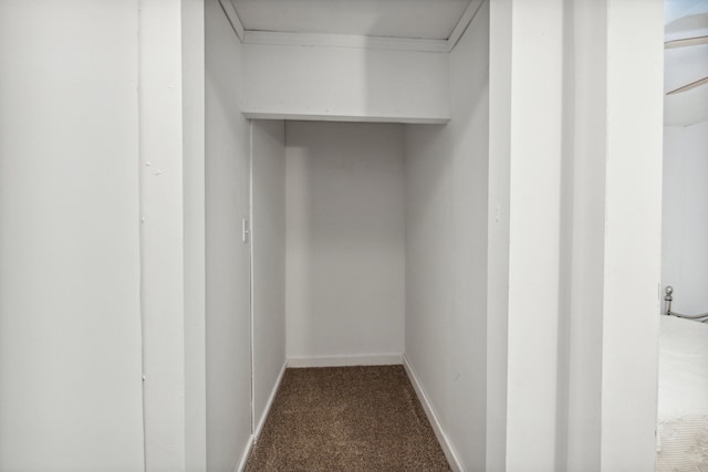 spacious closet featuring dark carpet