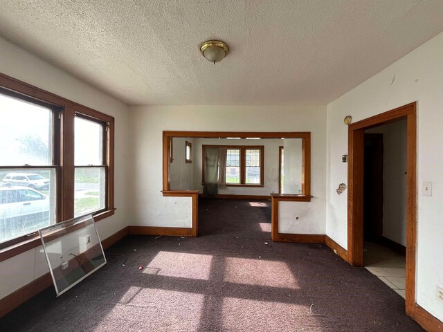 carpeted spare room featuring a textured ceiling