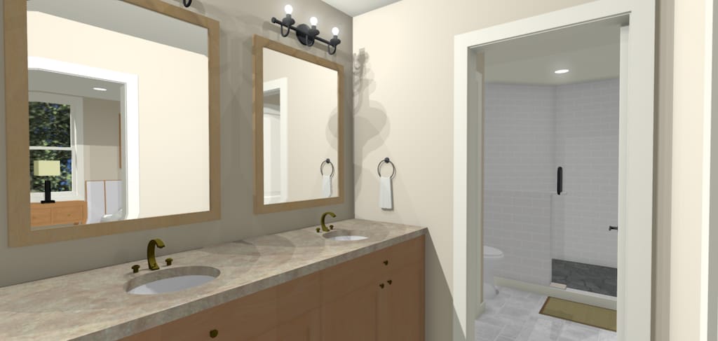 bathroom with vanity, toilet, and an enclosed shower