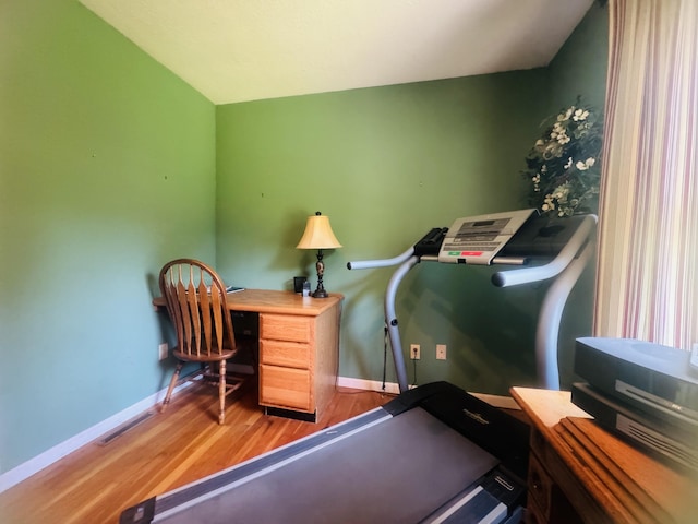 office area with hardwood / wood-style flooring