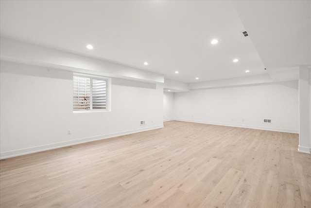 basement with light wood-type flooring