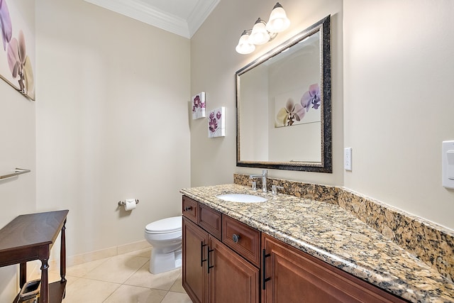 18 Sand Bar Ln, Detroit, MI 48214 - bathroom featuring ornamental molding, vanity, toilet, tile patterned flooring, and baseboards