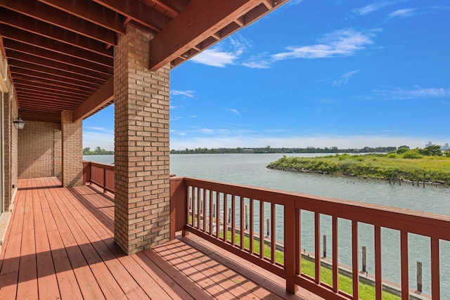 deck with a water view