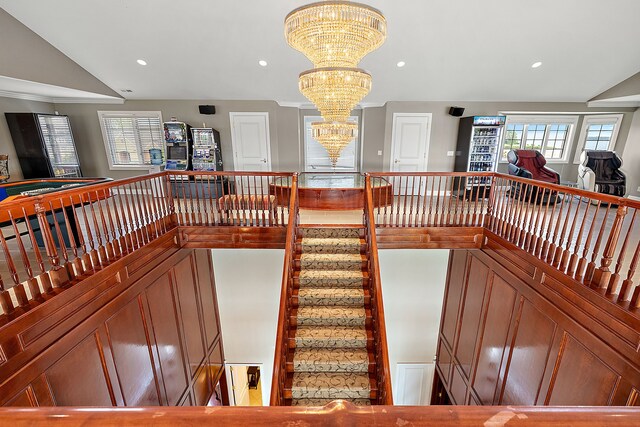 18 Sand Bar Ln, Detroit, MI 48214 - stairs with a chandelier and recessed lighting