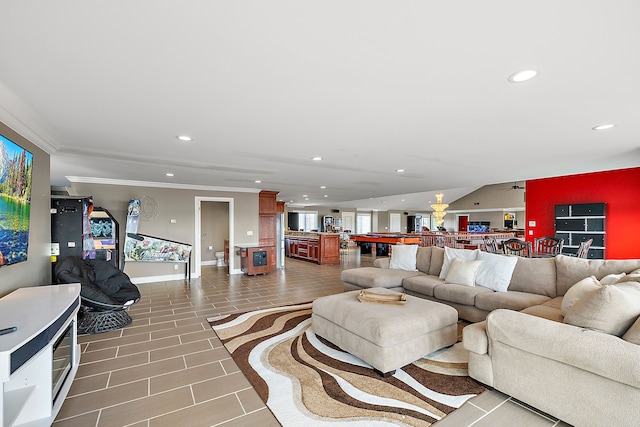 living room featuring ornamental molding