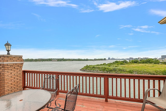 wooden deck with a water view