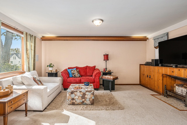 living room featuring light carpet