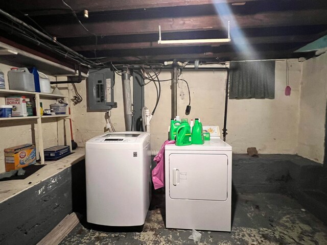 basement with independent washer and dryer and electric panel