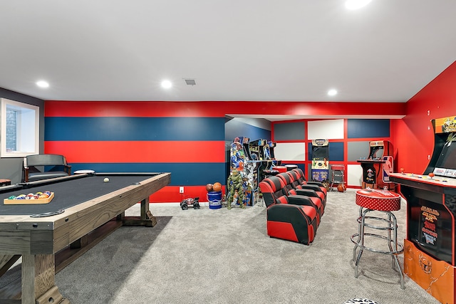 playroom with carpet flooring and pool table