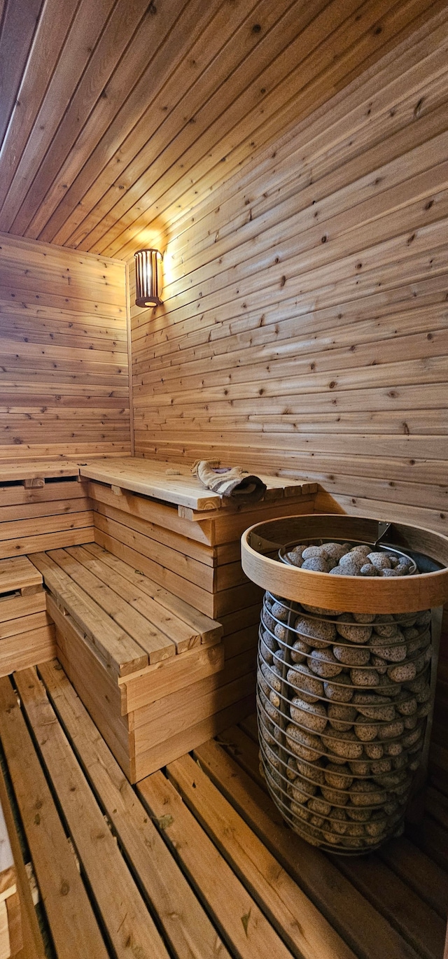 view of sauna with hardwood / wood-style flooring