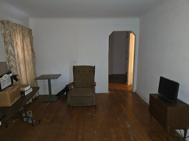 living area with dark hardwood / wood-style flooring