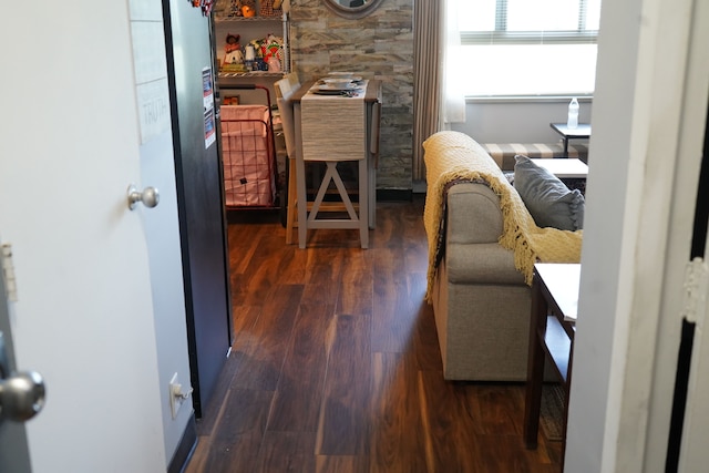 interior space with dark wood-type flooring