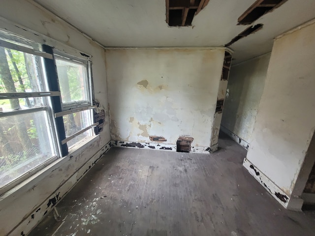 empty room featuring plenty of natural light and dark hardwood / wood-style floors