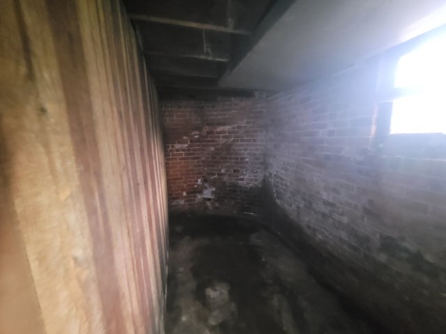 basement with brick wall