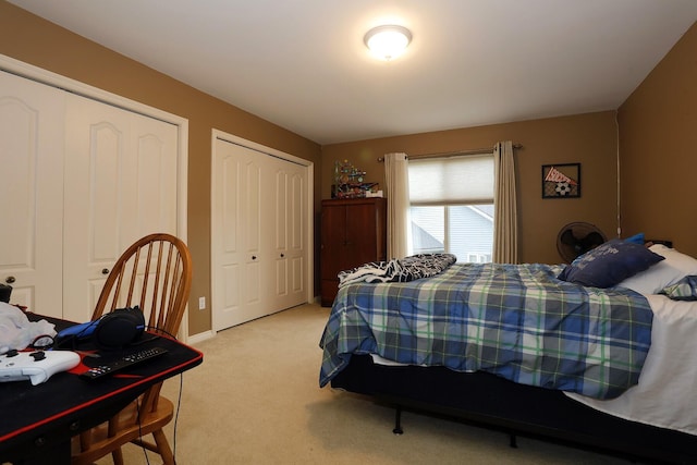 807 War Bonnet Dr, Tecumseh, MI 49286 - bedroom featuring light carpet, baseboards, and multiple closets