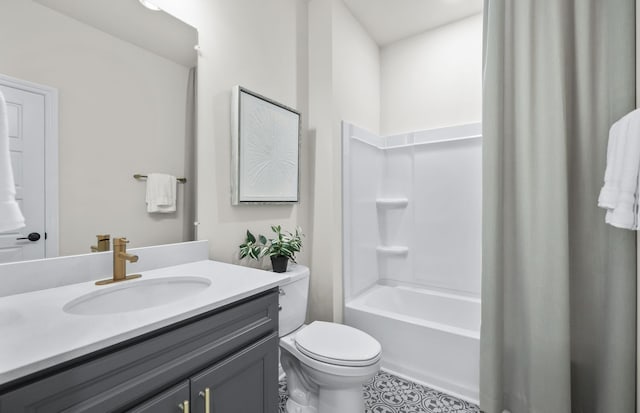 full bathroom featuring toilet, shower / bath combination, and vanity