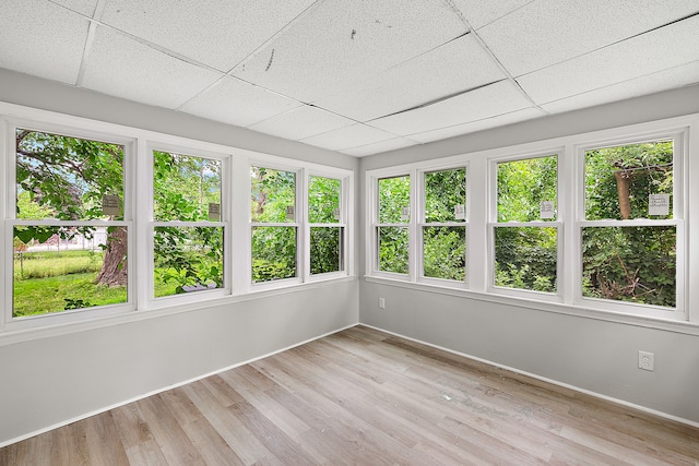 unfurnished sunroom featuring a drop ceiling and a wealth of natural light