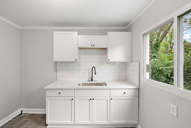 kitchen featuring white cabinets, dark hardwood / wood-style flooring, a wealth of natural light, and sink