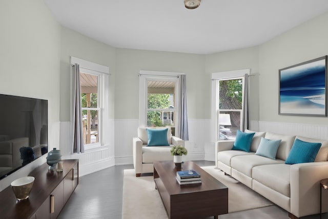 living room with plenty of natural light and light wood-type flooring