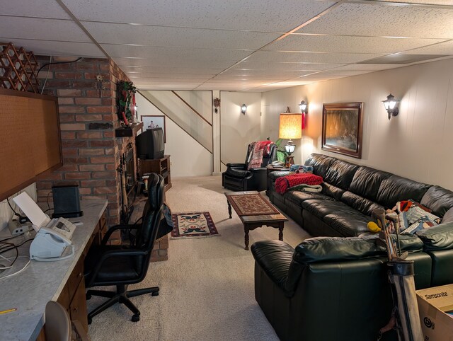 3641 Green Lake Rd, West Bloomfield, MI 48324 - carpeted living room with a drop ceiling and an office area