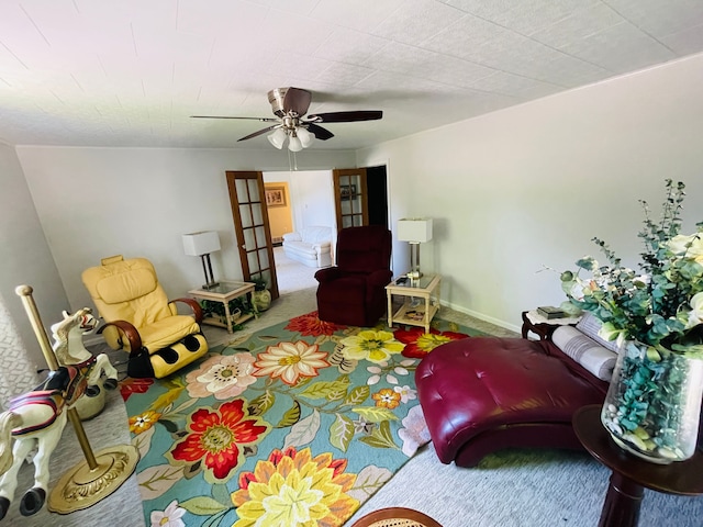11424 W Corunna Rd, Lennon, MI 48449 - rec room featuring carpet floors, a ceiling fan, and baseboards
