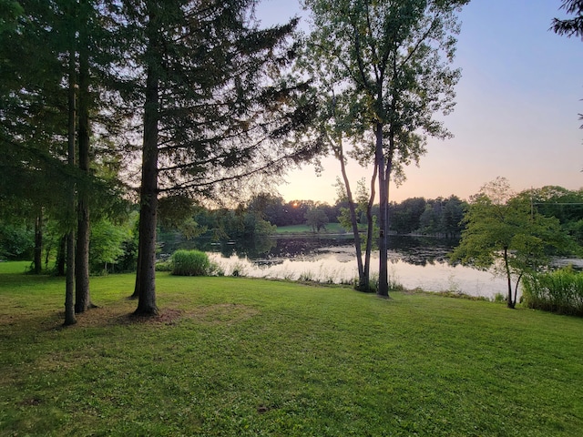 yard at dusk with a water view