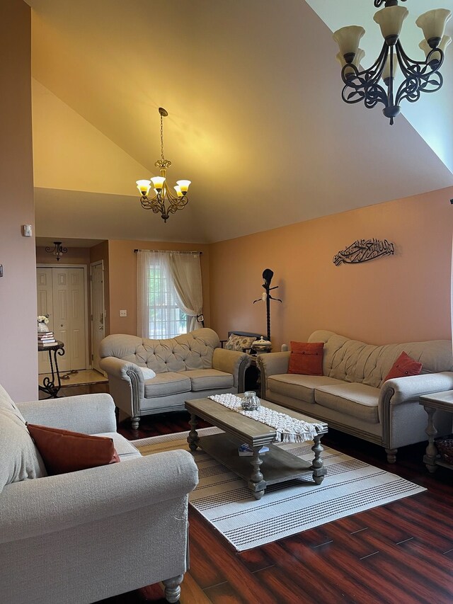 171 Legacy Park Cir, Dearborn Heights, MI 48127 - living room with a chandelier, wood finished floors, and high vaulted ceiling
