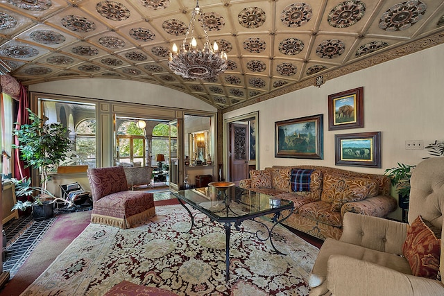 living room with a chandelier