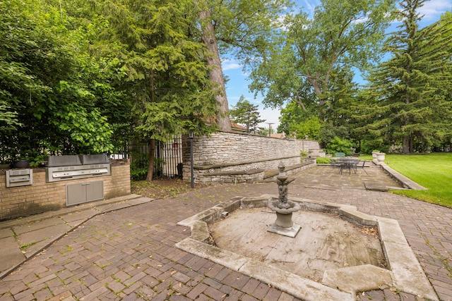 view of patio with area for grilling and an outdoor kitchen