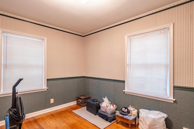 office space with light hardwood / wood-style floors