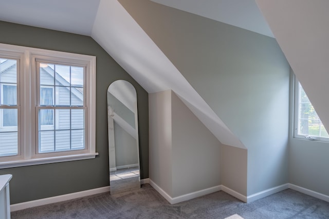 bonus room with carpet flooring and lofted ceiling