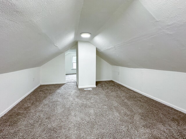 27022 Colgate St, Inkster, MI 48141 - additional living space featuring vaulted ceiling, carpet, baseboards, and a textured ceiling