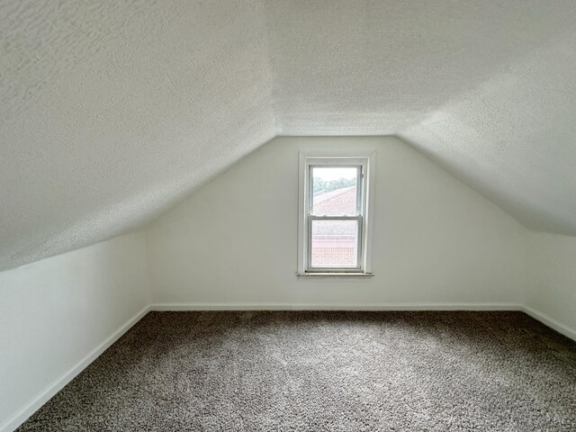27022 Colgate St, Inkster, MI 48141 - bonus room featuring a textured ceiling, vaulted ceiling, carpet, and baseboards
