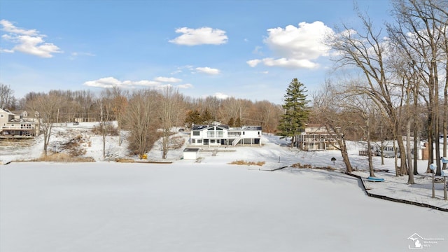 view of yard covered in snow