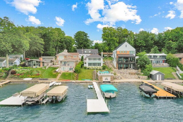 21945 Howell Dr, Cassopolis, MI 49031 - dock with boat lift, a water view, and stairway