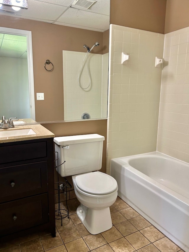 full bathroom with tile patterned flooring, vanity, toilet, and shower / washtub combination