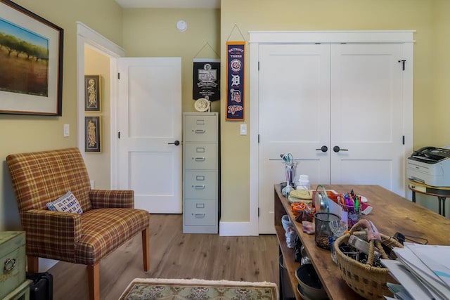 living area with light hardwood / wood-style flooring